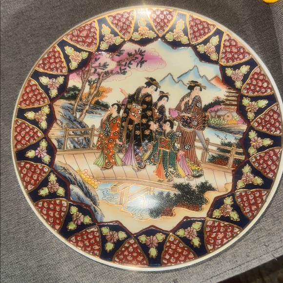 Vintage Hand Painted Geisha Women Porcelain Plate Gold Accents 10